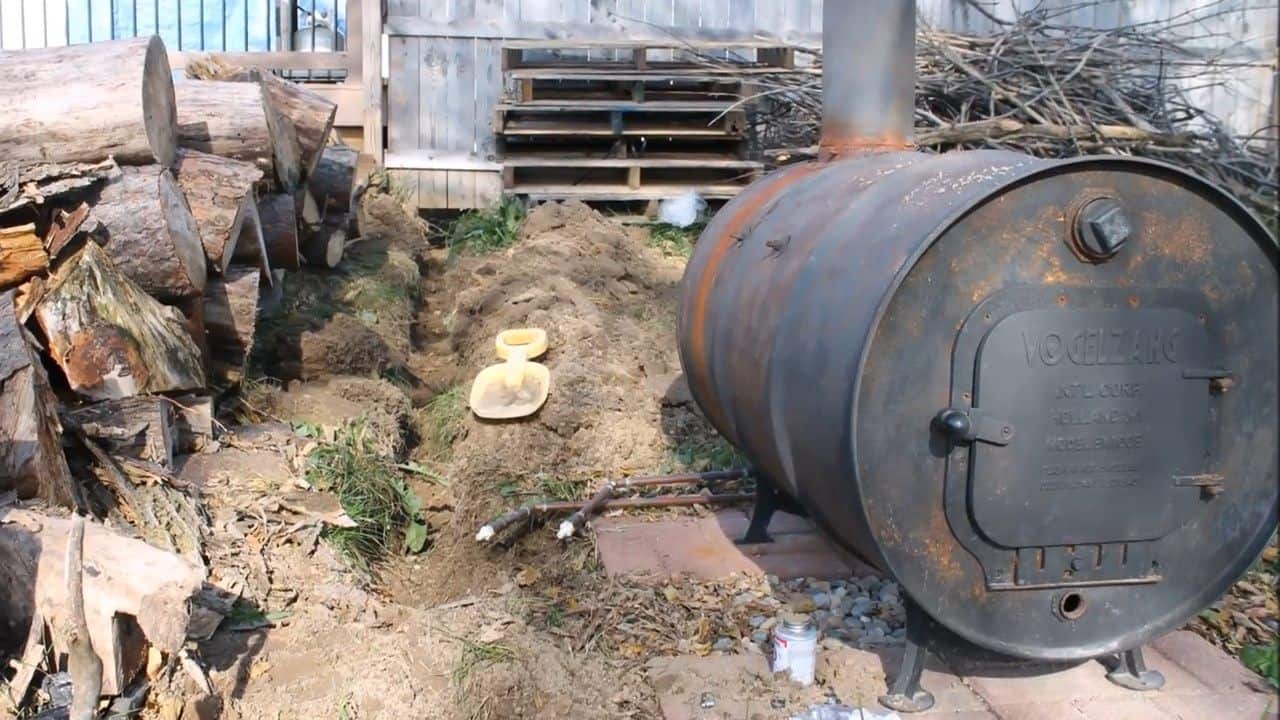 How to heat your Garage by using an Outdoor Wood Burning Boiler and an old car radiator